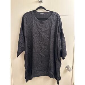 Eskandar 100% Silk Black Crinkle Boxy Luxury Tunic‎ Top Whimsigoth Lagenlook 1